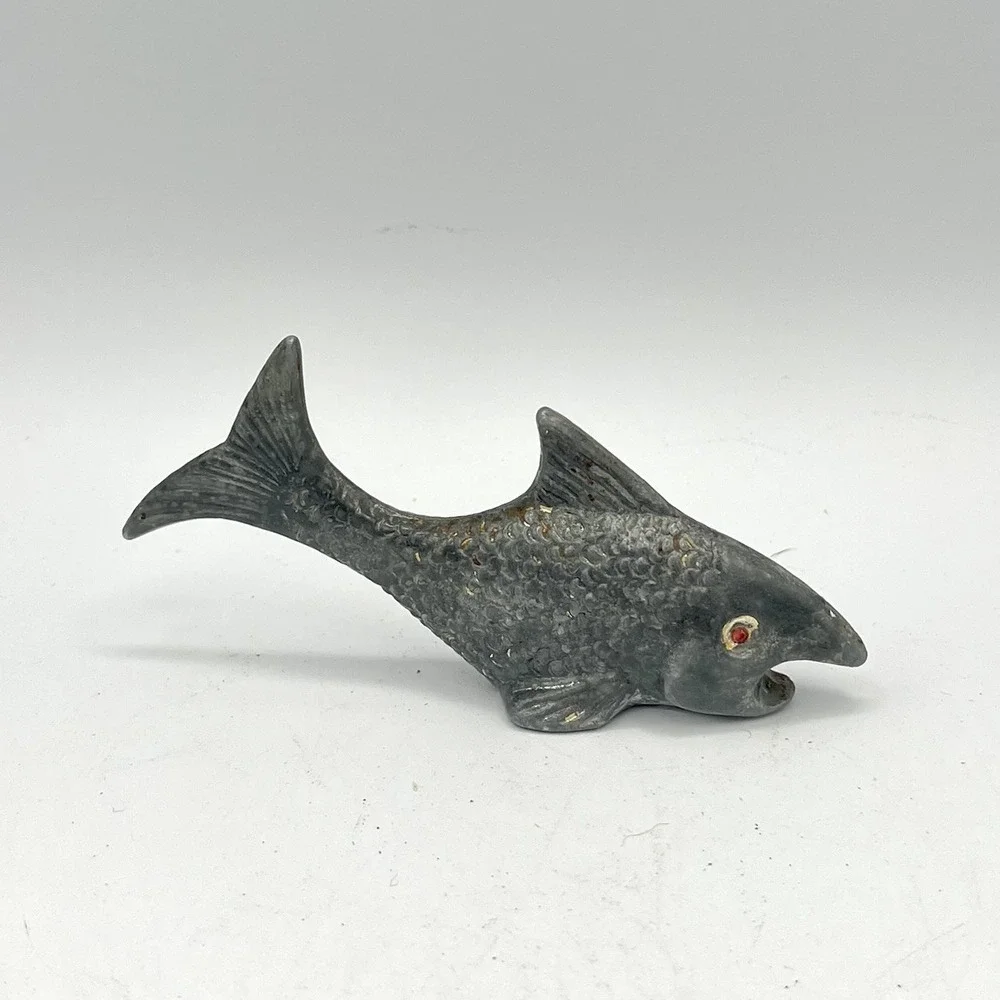 Vintage 50's Cast Metal Cold Paint Fish Bottle Opener Paper